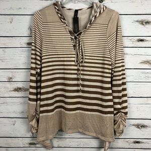 NWT Red Olive Large soft striped lace up hoodie